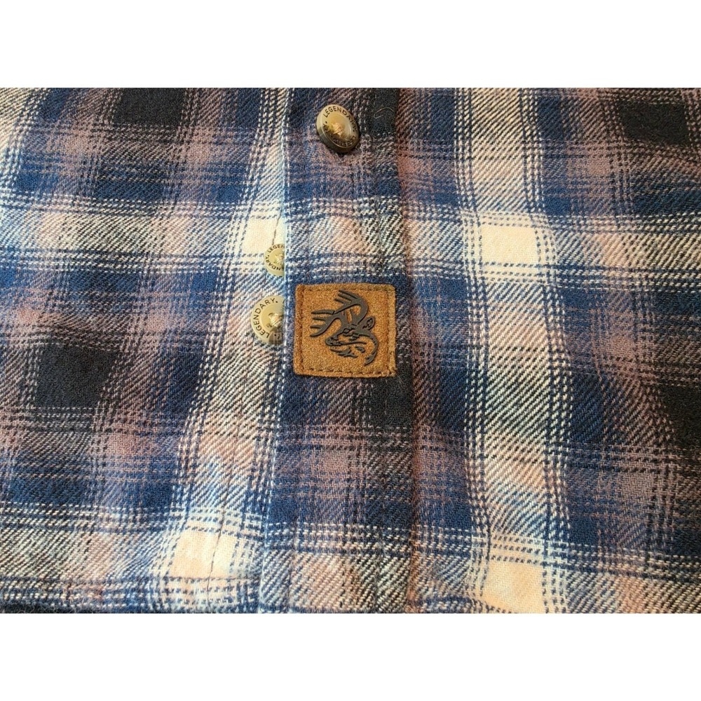 Legendary Whitetails Men XLT Blue Brown Plaid Flannel Shirt Corduroy Trim Cotton - Picture 3 of 9